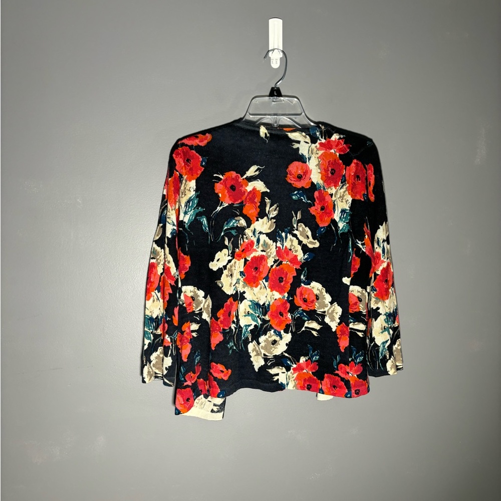 Garnet Hill Floral 100% Merino Wool Cardigan Womens Size Medium - Picture 2 of 4